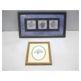 Framed Tiles & Engraved Paper Watercolor See Info