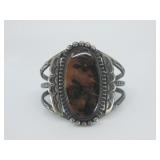 Navajo S.S. & Petrified Wood Cuff Bracelet See