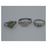 Three Sterling Silver & Gem Stone Rings