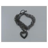 Vtg Four Stand S.S. Chain Bracelet W/Heart