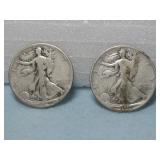 Two Walking Liberty Half Dollars 90% Silver