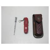 Vtg Swiss Army Pocket Knife W/Tool & Sheath