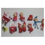 Two Vtg Santas Largest  5.5" Seven Elves 4" Bell