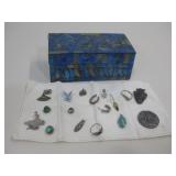 Peacock Mosaic Box W/Trinkets & Jewelry See