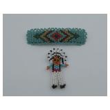 Vtg N/A Beaded Barrette W/ Headdress Chief