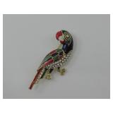 Vtg Enamel Crystal Parrot Brooch/ Pin