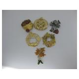 Six Vtg Harvest Brooches/ Pins