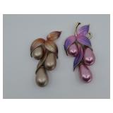 Two Vtg Marvella Dangle Enamel Brooch/ Pin