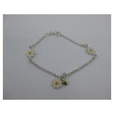 S.S Zircon Daisy Bee Charm Bracelet Stamped