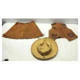 Childs Leather Vest & Skirt W/Wool Hat See Info