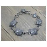 Vtg Sterling Silver Tested Turtle Bracelet 25.4g