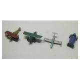 Three Vtg Metal Toy Planes & Toy Car See Info