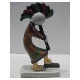 13" Signed Ceramic Kokopelli Statue