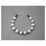 Genuine Pearl Garnet Sterling Silver Bracelet