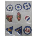 Nine WWII United States Army Patches