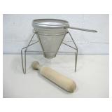 Vtg Aluminum Colander & W/ Stand & Pestle 10: Tall