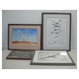 Two Prints, Signed Water Color & Flying Sign See