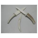 Three Plastic Knives W/Antler Handles Largest 10"