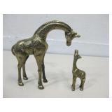 10" x 7" & 1.5" x 5" Brass Giraffe & Baby Giraffe