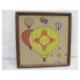 Framed 13"x 13" Balloon Sand Painting CLock