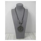 Silvertone On Black Corded Necklace