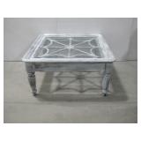 40"x 40"x 18" Distressed Wood & Glass Coffee Table