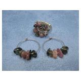 S.S Tested Multi Stone Earring Set / Ring