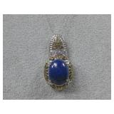 Vtg Sterling Silver Cz Lapis Pendant Necklace See