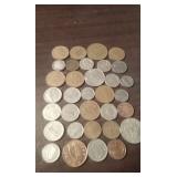 THIRTY THREE FOREIGN COINS PFENINGS PENCE & MORE