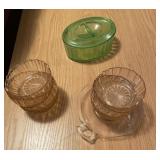 PINK DEPRESSION GLASS BOWLS GREEN DEPRESSION