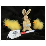 PAPER MACHE RABBIT + 2 FLUFFY CHICKS (3-ITEMS)