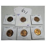 (6) 1930S UNCIRCULATED WHEAT BACK PENNIES