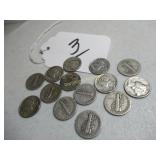 (14) CIRCULATED MERCURY SILVER DIMES