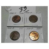 (4) 1930S WHEAT BACK PENNIES - VG TO UNCIRCULATED