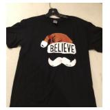 Short sleeve Believe Santa mustache shirt - small