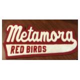 Metamora red birds varsity jacket style, insignia