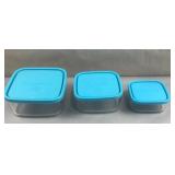 3 different sized square frigoverre dishes