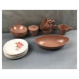 Flower plates, Melmac and pink dish set