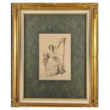 Vintage PF Collier & Son Framed Woman With Harp Pr