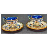 2 Italy Pottery Blue Demitasse Cups And Saucers C