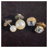 Vintage Pearl Diamond Earrings Set Costume Jewelry