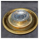 Set of Three Gold Silver Colored Metal Serving Tra