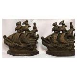 Vintage Pair Cast Bronze Galleon Ship Bookends