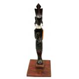 African Hand Carved 2 Tone Wooden Warrior Figurine