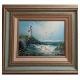 Vintage Framed Seashore Original Oil On Canvas