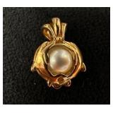 14k Gold Dolphin Pearl Locket