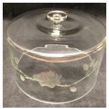 Vintage MCM Etched and Frosted Glass Cake Dome