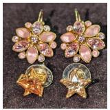 2 Pairs Of Joan Rivers Floral & Star Earrings