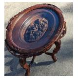 Vintage Carved Wooden Table With Glass Removable T