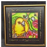 Original Framed Oil Luis Sottil Colorful Parrots